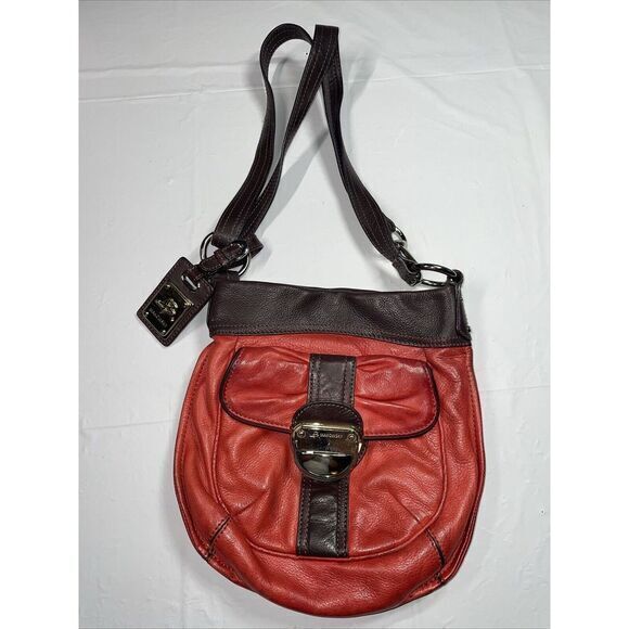 B. MAKOWSKY Purse Crossbody Red Brown Pebbled Leather Shoulder Handbag‎ Buckled - Picture 1 of 14
